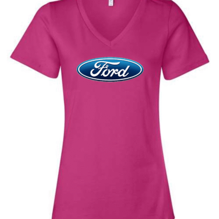 ford logo v-neck t-shirt Bella Canvas blue oval shirt for women