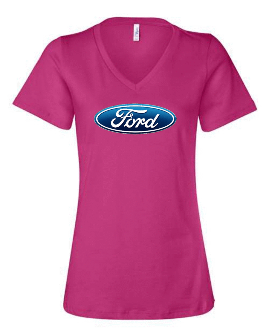 ford logo v-neck t-shirt Bella Canvas blue oval shirt for women