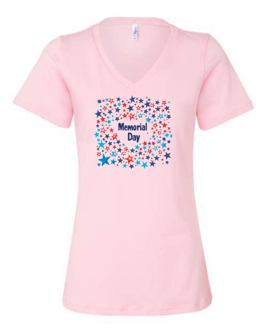 memorial day stars v-neck t-shirt patriotic Bella Canvas tee for women