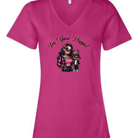 chola v-neck t-shirt I'm Your Puppet graphic tee for women