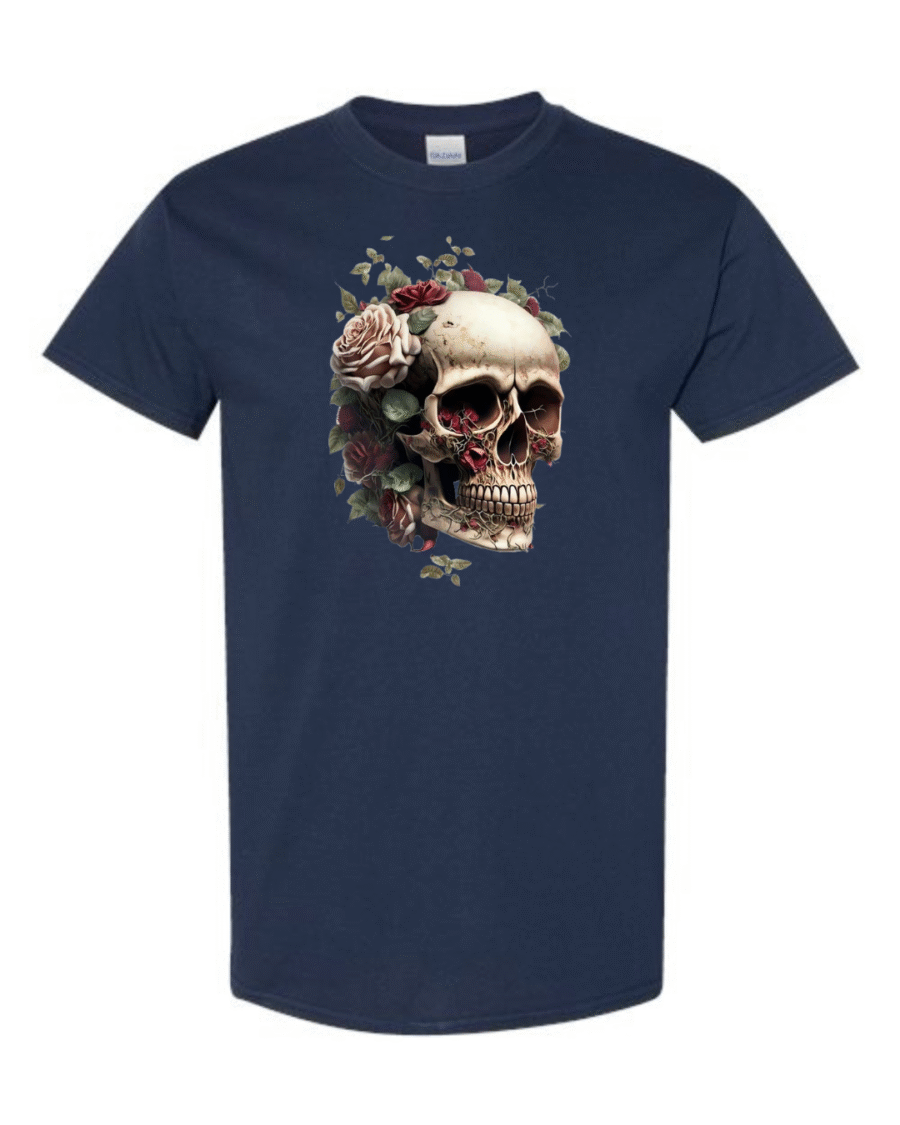 floral skull t-shirt gothic rose and bones unisex tee