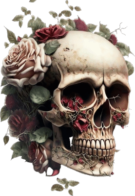 Gothic floral skull t-shirt matched with ripped black joggers and boots

