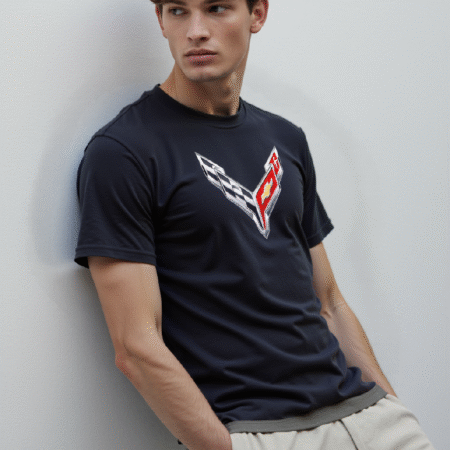 corvette emblem t-shirt racing flags and bowtie logo shirt