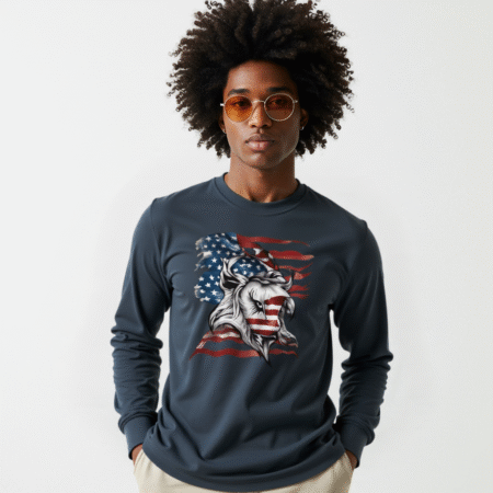 american flag lion t-shirt patriotic long sleeve unisex tee