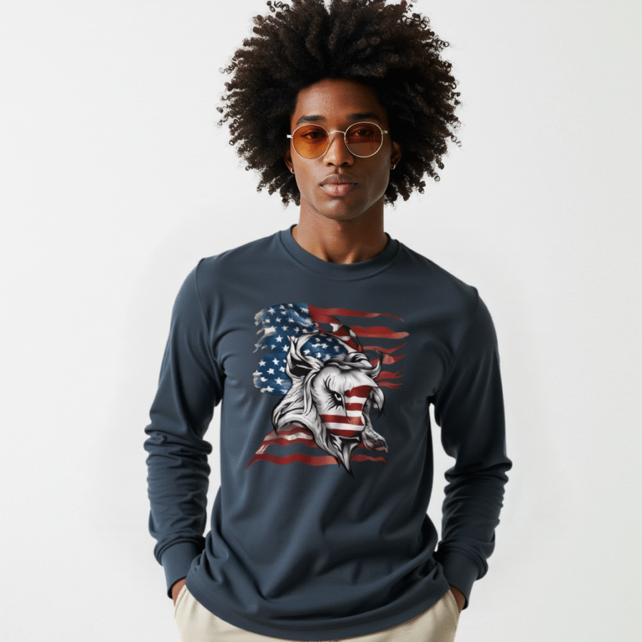 american flag lion t-shirt patriotic long sleeve unisex tee