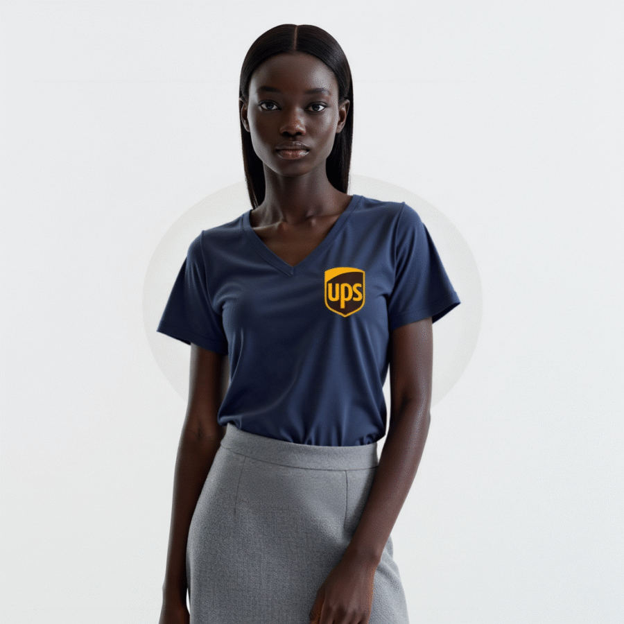 women's UPS logo t-shirt brown postal service v-neck shirt