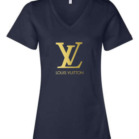 Louis Vuitton(LV) Gold Logo Bella Canvas Women’s V-Neck T-Shirt