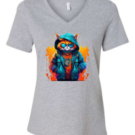 Streetwear Cat Graphic Bella Canvas Women’s V-Neck T-Shirt
