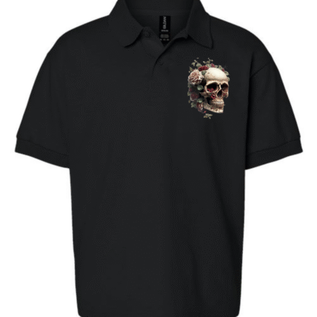 Floral Skull Graphic Youth Polo Shirt