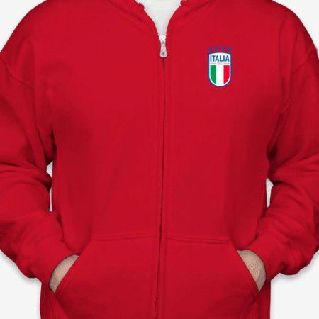 Classic Italia Soccer Crest Unisex Full-Zip Hoodie – Red Edition