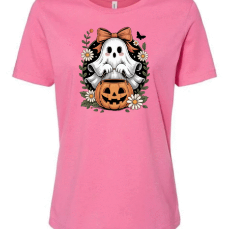 Ghost Girl with Pumpkin Women’s Crewneck Halloween Tee