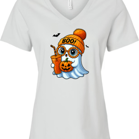 Ghost with Pumpkin Drink Women’s Halloween Tee