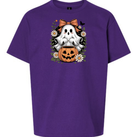 Youth Halloween Ghost & Pumpkin Bow T-Shirt