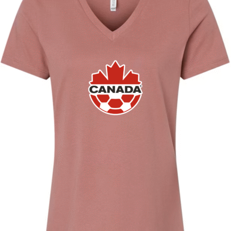 Canada Soccer Women’s V-Neck T-Shirt Maple Leaf Football Crest Fan Tee