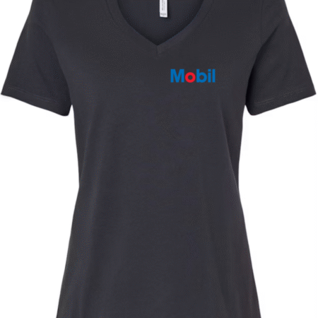 Mobil Women’s V-Neck T-Shirt Oil & Gas Logo Graphic Tee