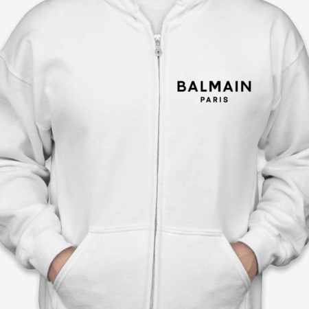 Balmain Paris Logo Zipped Hoodie for Men and Women