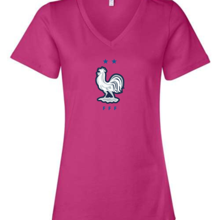 France Women’s V-Neck T-Shirt National Football Logo Fan Tee