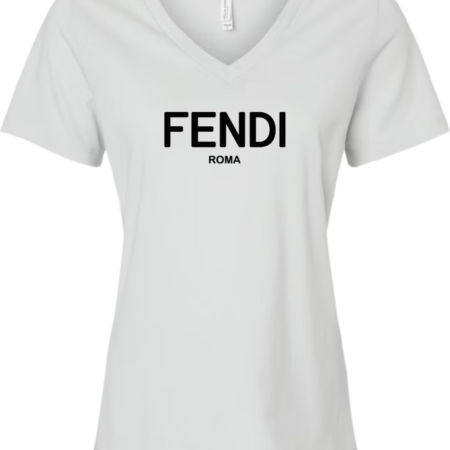 Fendi Roma Women’s V-Neck T-Shirt Classic Logo Graphic Tee