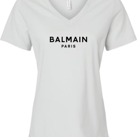 Balmain Paris Women’s V-Neck T-Shirt Luxury Logo Graphic Tee