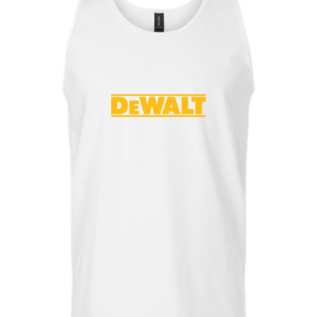 DEWALT Logo Men’s Tank Top – Workwear Brand Sleeveless Shirt – Construction & Tool Enthusiast Apparel
