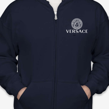 Versace Logo Unisex Zip Hoodie – Luxury Designer Streetwear Apparel for Men & Women